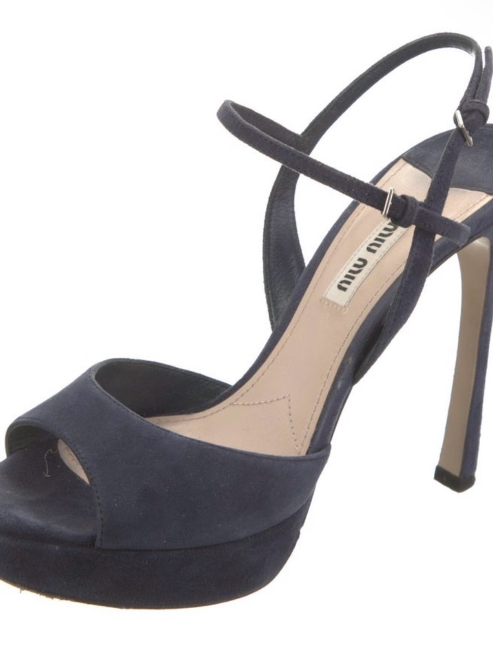 Miu Miu Navy Suede Peep-Toe Platform Slingback Heels